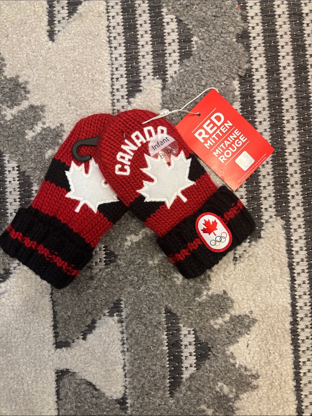 HBC Canada Red Infant Knit Mittens with Maple Leaf